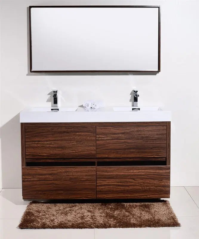 Kube Bath Bliss 60″ Double Sink Walnut Free Standing Modern Bathroom Vanity - Plumbing Market