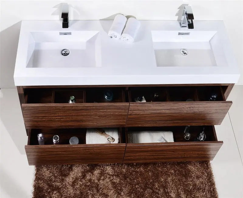 Kube Bath Bliss 60″ Double Sink Walnut Free Standing Modern Bathroom Vanity - Plumbing Market