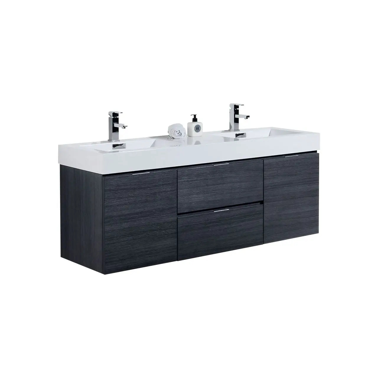 Kube Bath Bliss 60″ Gray Oak Wall Mount Double Sink Modern Bathroom Vanity - Plumbing Market