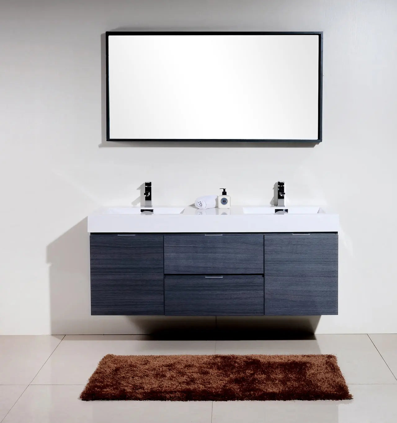Kube Bath Bliss 60″ Gray Oak Wall Mount Double Sink Modern Bathroom Vanity - Plumbing Market