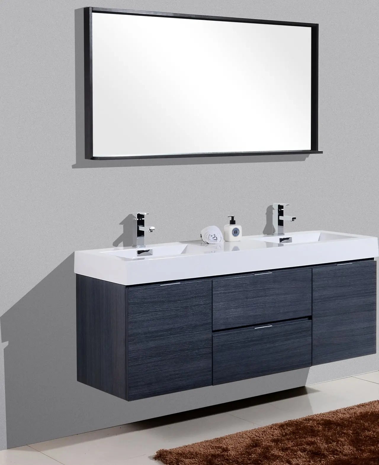 Kube Bath Bliss 60″ Gray Oak Wall Mount Double Sink Modern Bathroom Vanity - Plumbing Market