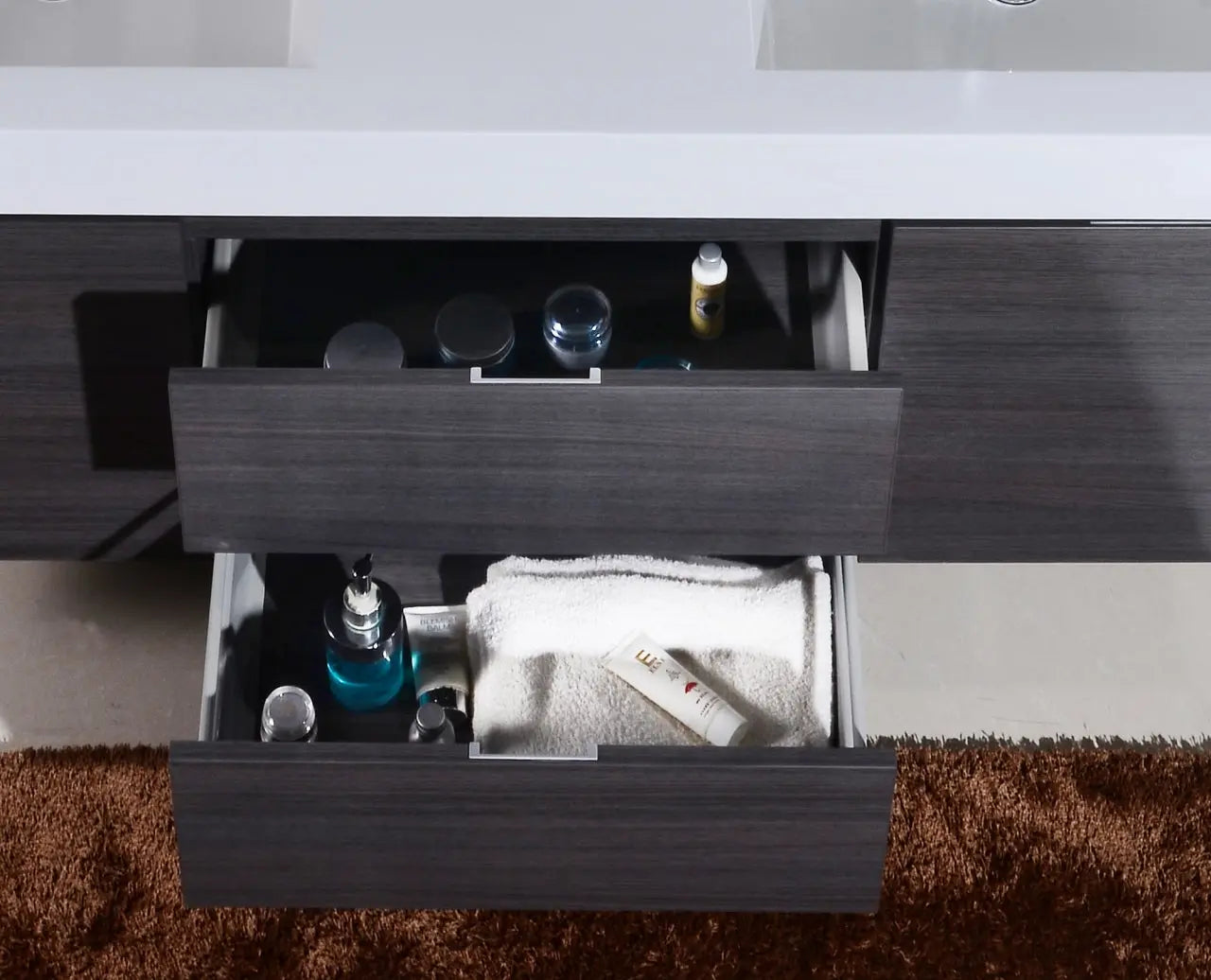 Kube Bath Bliss 60″ Gray Oak Wall Mount Double Sink Modern Bathroom Vanity - Plumbing Market