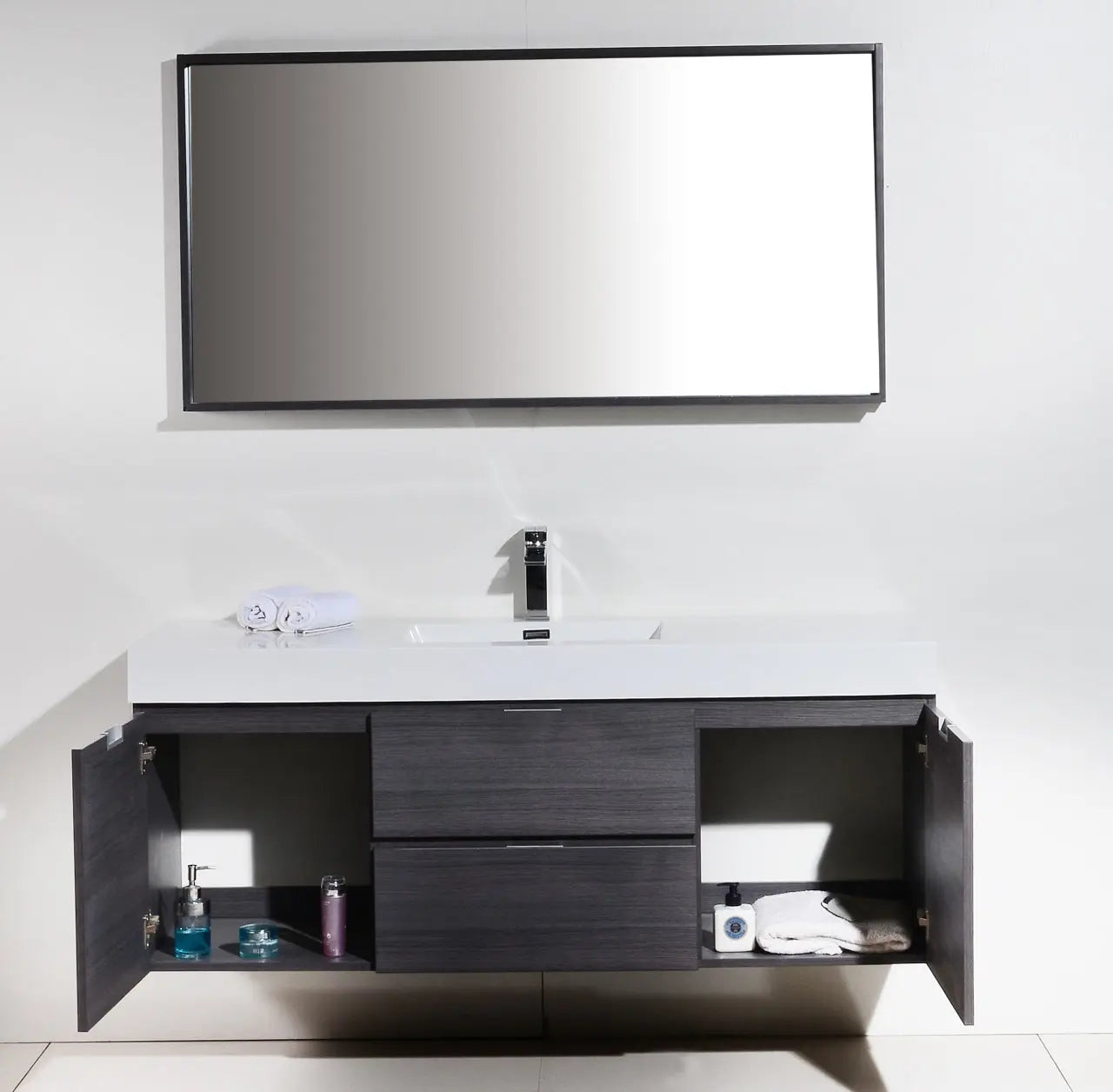 Kube Bath Bliss 60″ Gray Oak Wall Mount Single Sink Modern Bathroom Vanity - Plumbing Market
