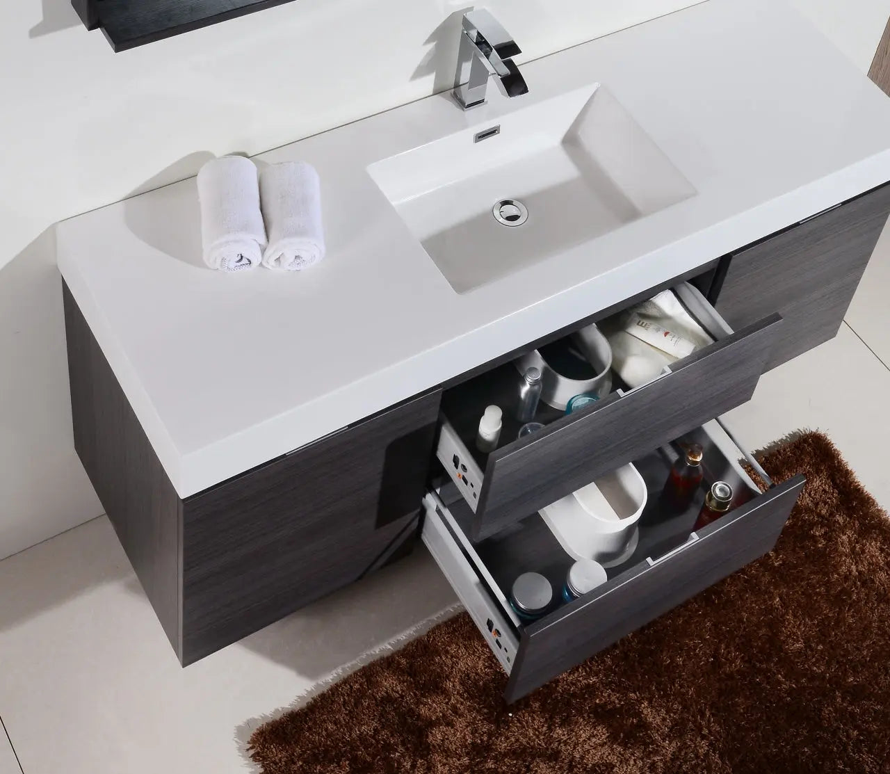 Kube Bath Bliss 60″ Gray Oak Wall Mount Single Sink Modern Bathroom Vanity - Plumbing Market
