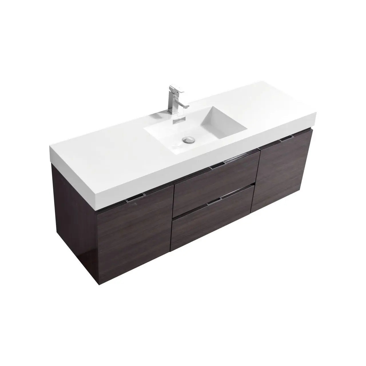Kube Bath Bliss 60″ High Gloss Gray Oak Wall Mount Single Sink Modern Bathroom Vanity - Plumbing Market