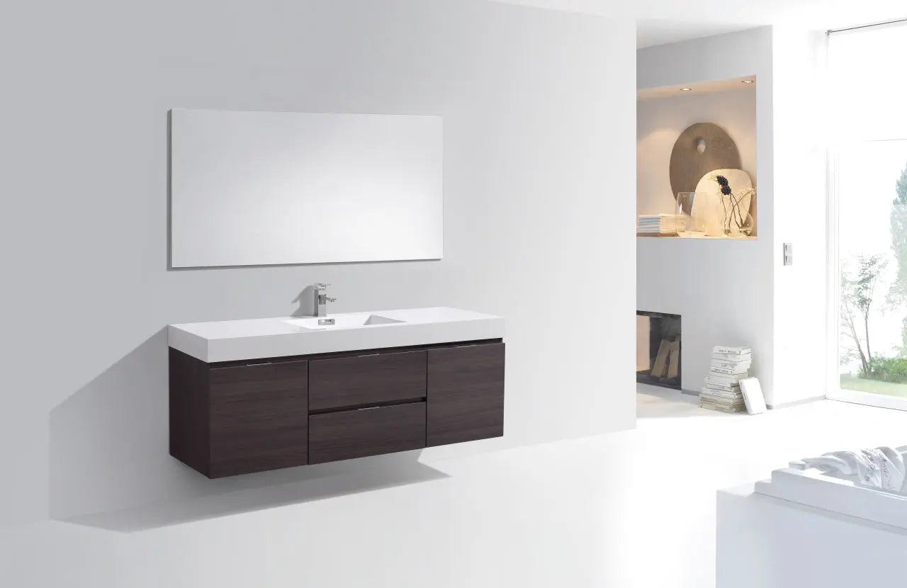Kube Bath Bliss 60″ High Gloss Gray Oak Wall Mount Single Sink Modern Bathroom Vanity - Plumbing Market