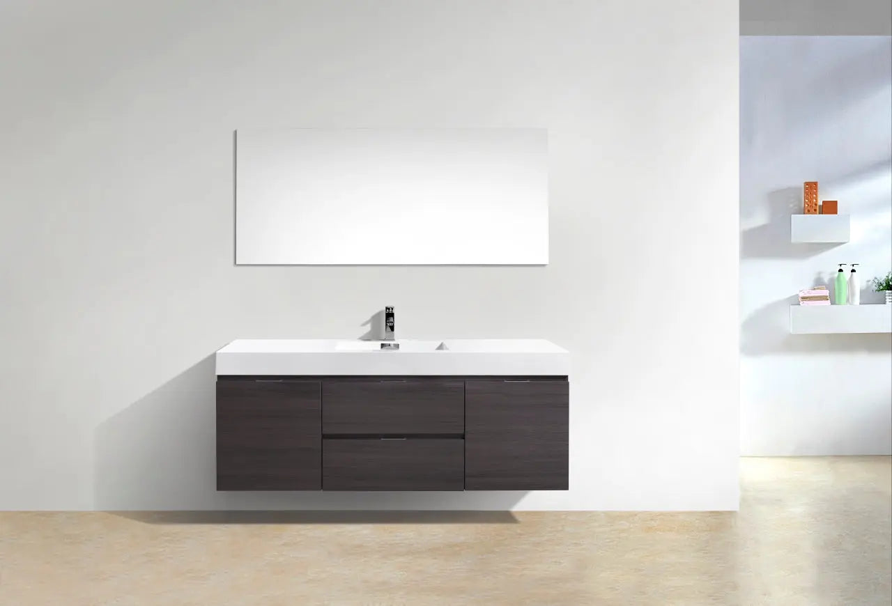 Kube Bath Bliss 60″ High Gloss Gray Oak Wall Mount Single Sink Modern Bathroom Vanity - Plumbing Market