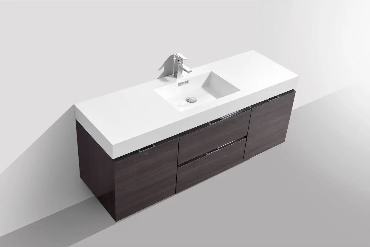 Kube Bath Bliss 60″ High Gloss Gray Oak Wall Mount Single Sink Modern Bathroom Vanity - Plumbing Market