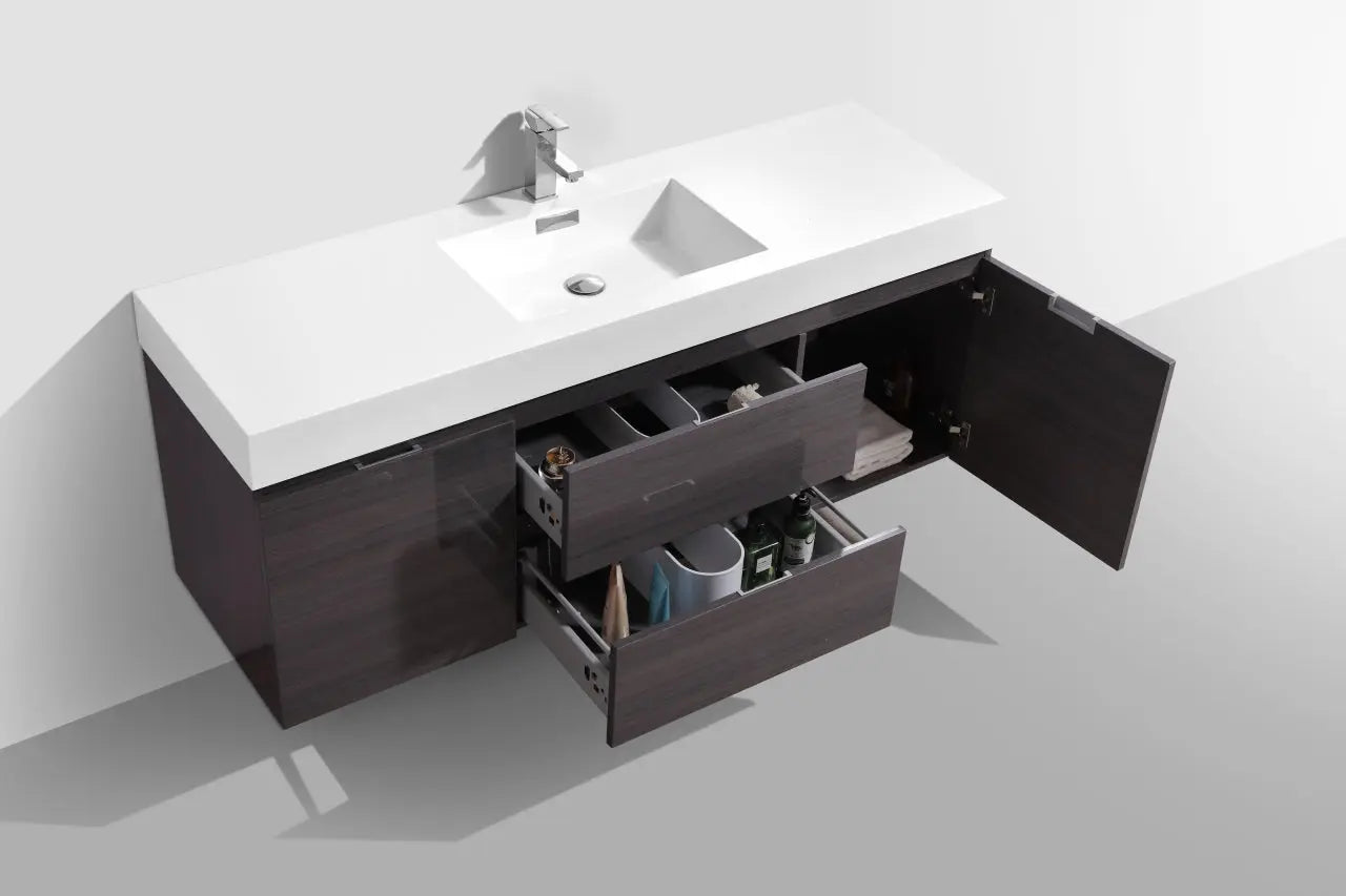 Kube Bath Bliss 60″ High Gloss Gray Oak Wall Mount Single Sink Modern Bathroom Vanity - Plumbing Market
