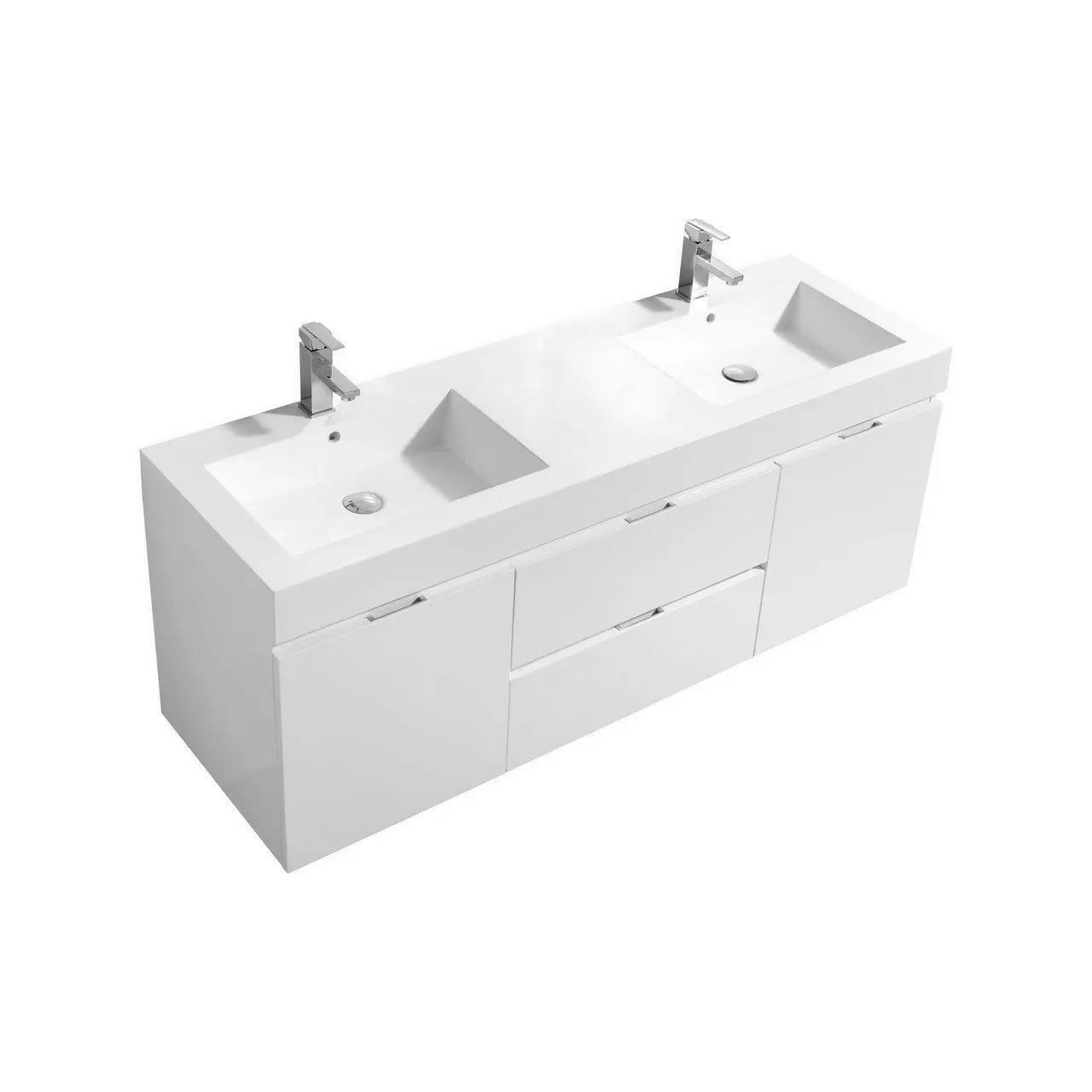 Kube Bath Bliss 60″ High Gloss White Wall Mount Double Sink Modern Bathroom Vanity - Plumbing Market