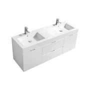 Kube Bath Bliss 60″ High Gloss White Wall Mount Double Sink Modern Bathroom Vanity - Plumbing Market