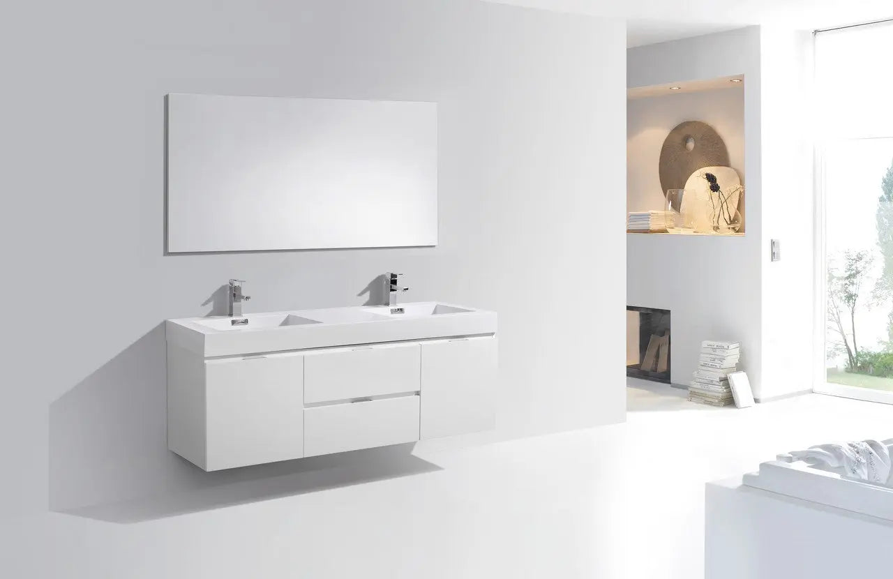 Kube Bath Bliss 60″ High Gloss White Wall Mount Double Sink Modern Bathroom Vanity - Plumbing Market