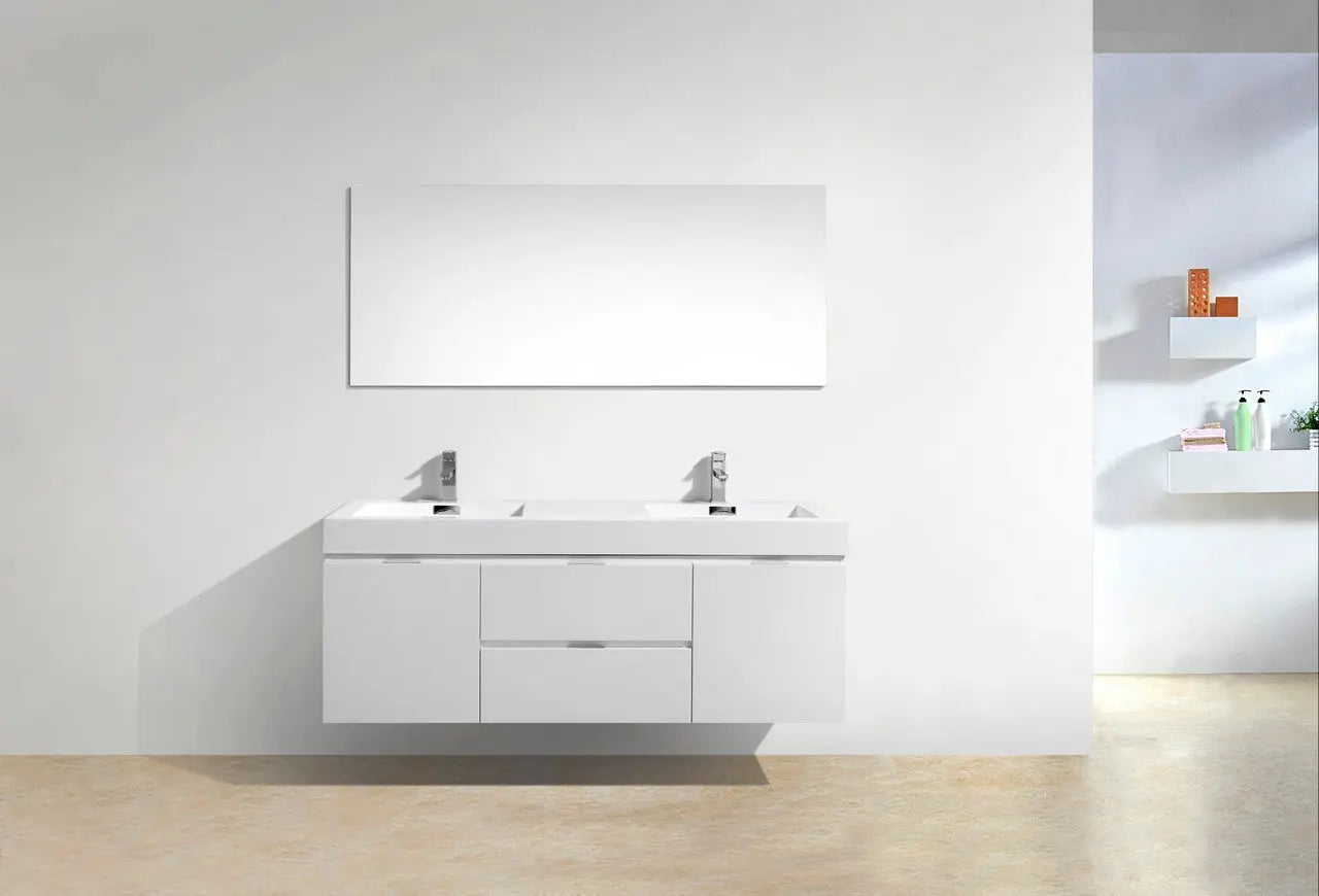 Kube Bath Bliss 60″ High Gloss White Wall Mount Double Sink Modern Bathroom Vanity - Plumbing Market