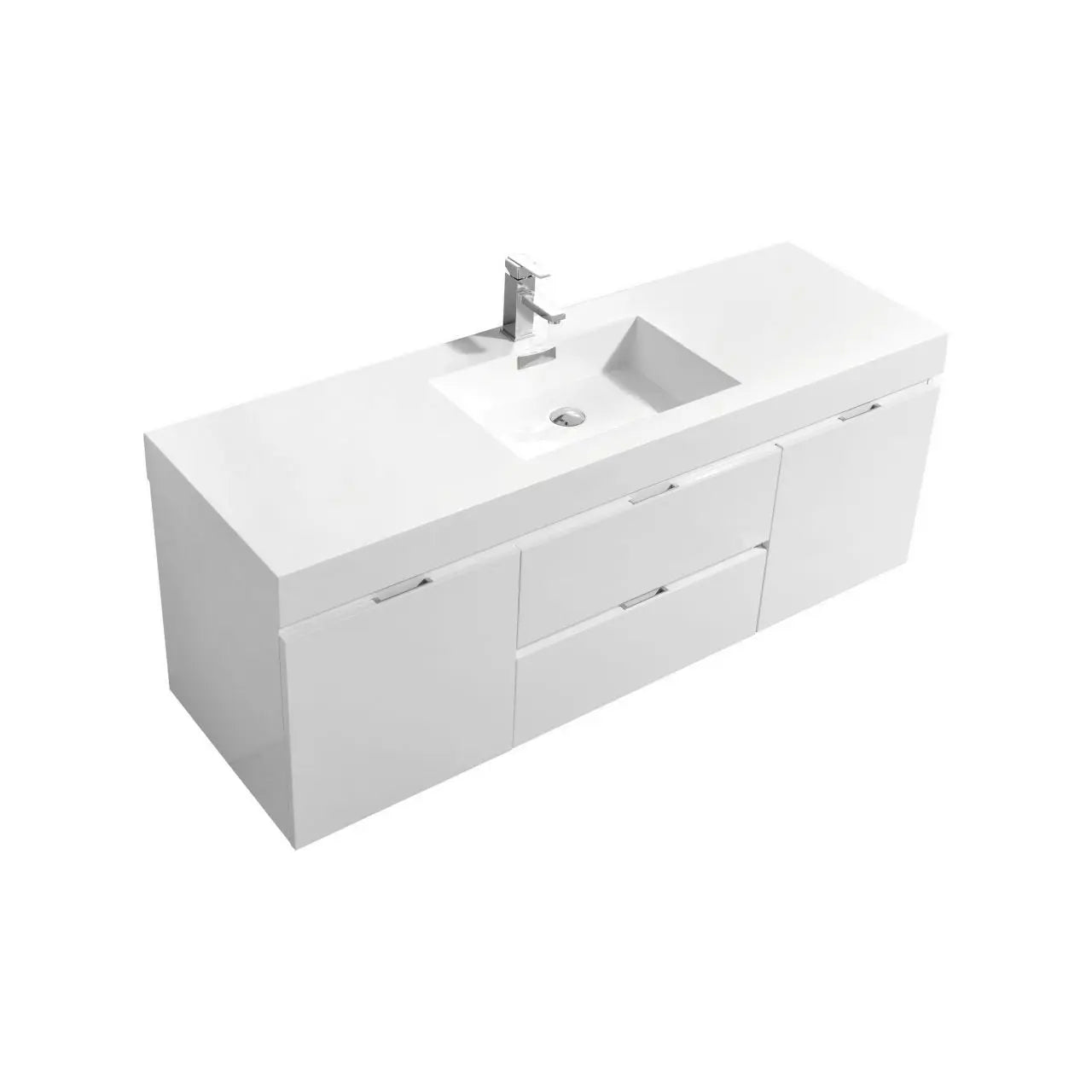 Kube Bath Bliss 60″ High Gloss White Wall Mount Single Sink Modern Bathroom Vanity - Plumbing Market