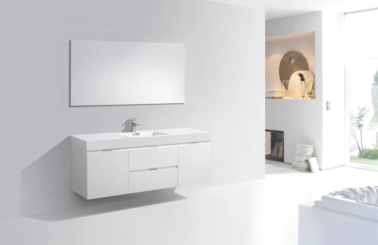 Kube Bath Bliss 60″ High Gloss White Wall Mount Single Sink Modern Bathroom Vanity - Plumbing Market