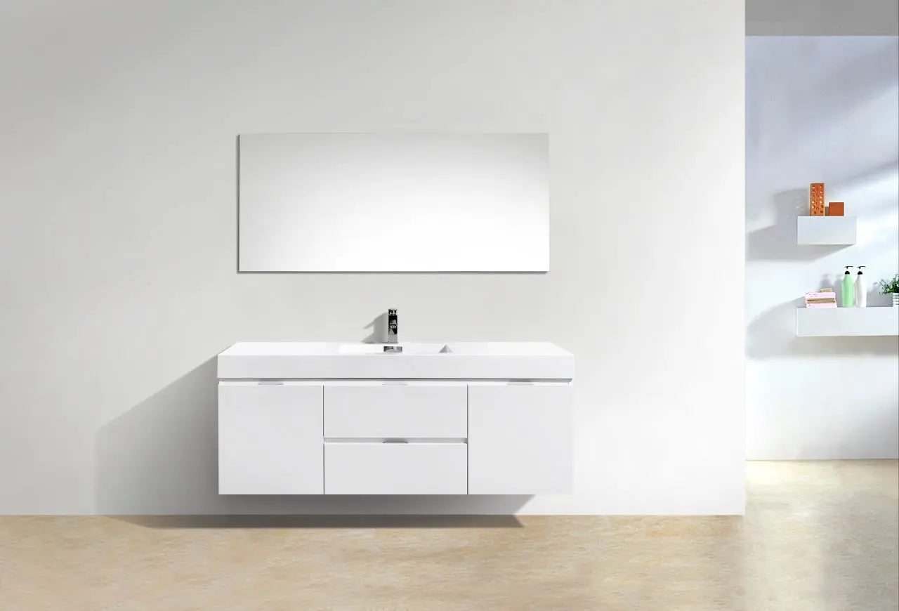 Kube Bath Bliss 60″ High Gloss White Wall Mount Single Sink Modern Bathroom Vanity - Plumbing Market