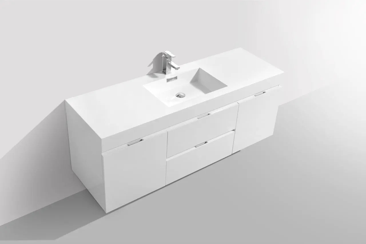 Kube Bath Bliss 60″ High Gloss White Wall Mount Single Sink Modern Bathroom Vanity - Plumbing Market