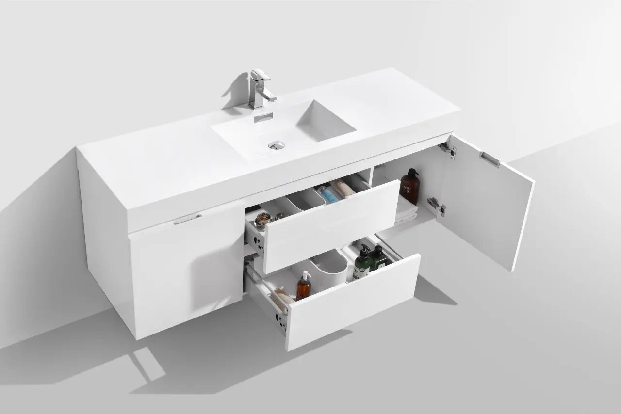 Kube Bath Bliss 60″ High Gloss White Wall Mount Single Sink Modern Bathroom Vanity - Plumbing Market