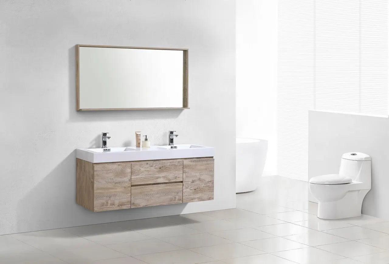 Kube Bath Bliss 60″ Nature Wood Wall Mount Double Sink Modern Bathroom Vanity - Plumbing Market