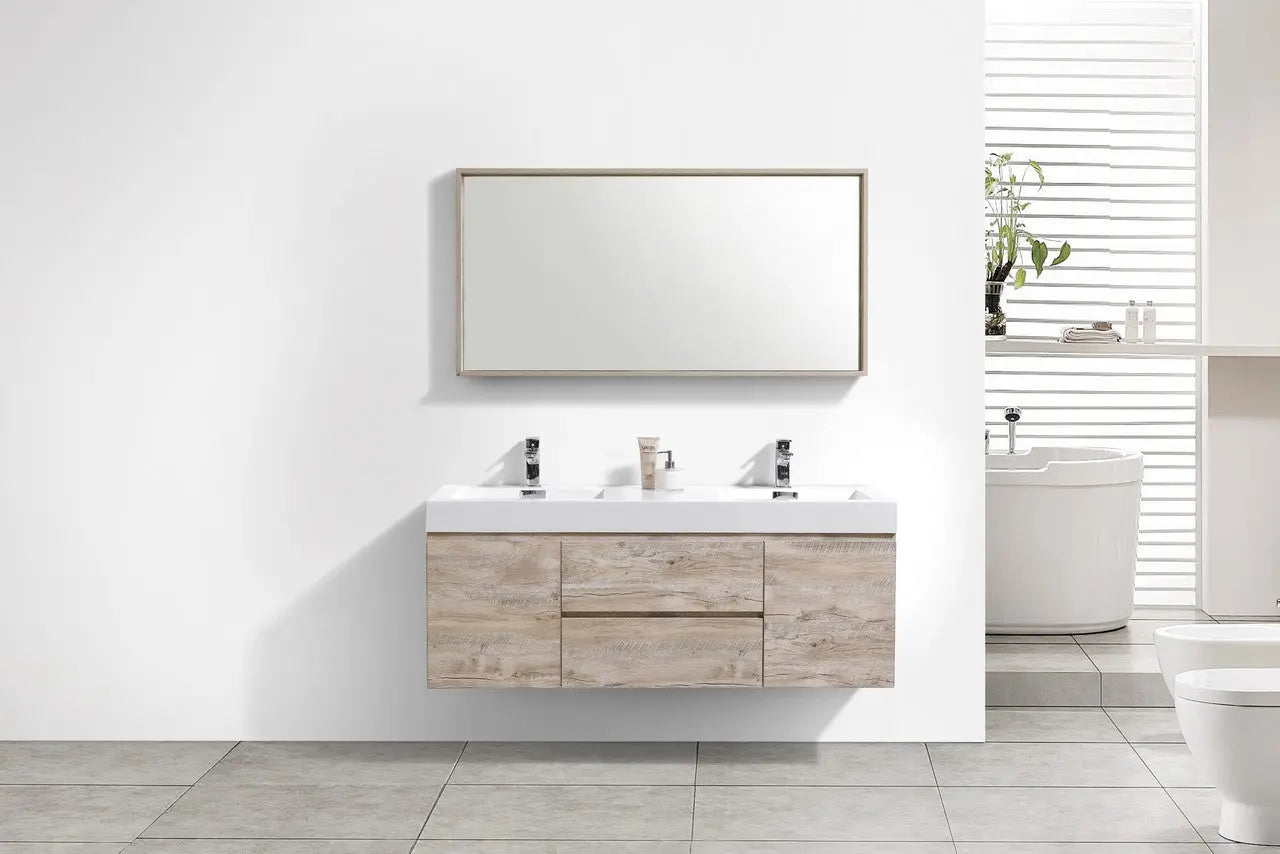 Kube Bath Bliss 60″ Nature Wood Wall Mount Double Sink Modern Bathroom Vanity - Plumbing Market