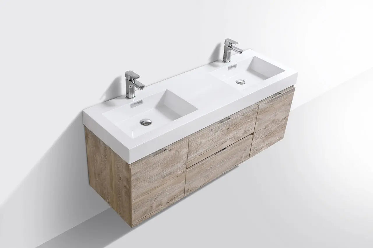 Kube Bath Bliss 60″ Nature Wood Wall Mount Double Sink Modern Bathroom Vanity - Plumbing Market