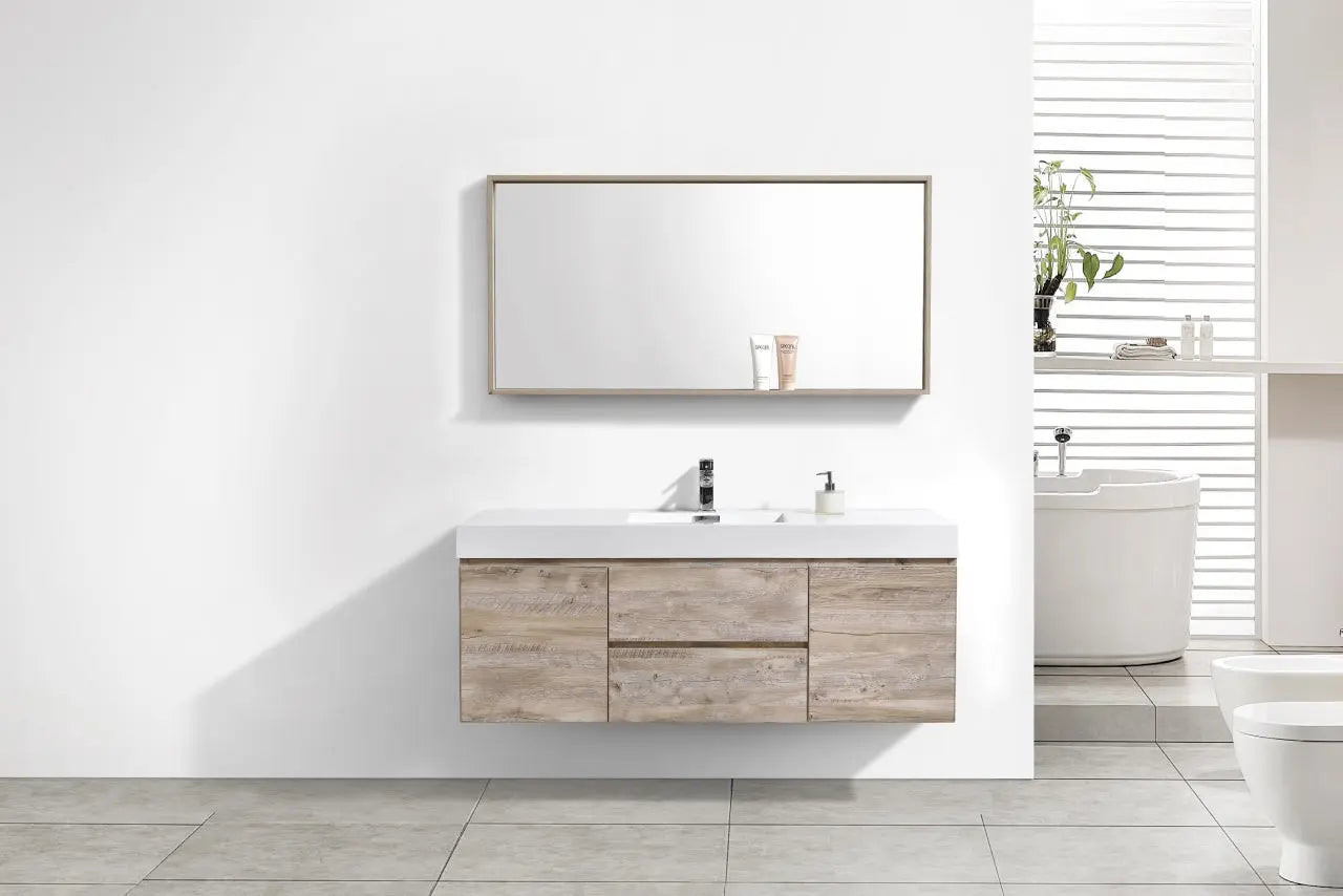 Kube Bath Bliss 60″ Nature Wood Wall Mount Single Sink Modern Bathroom Vanity - Plumbing Market