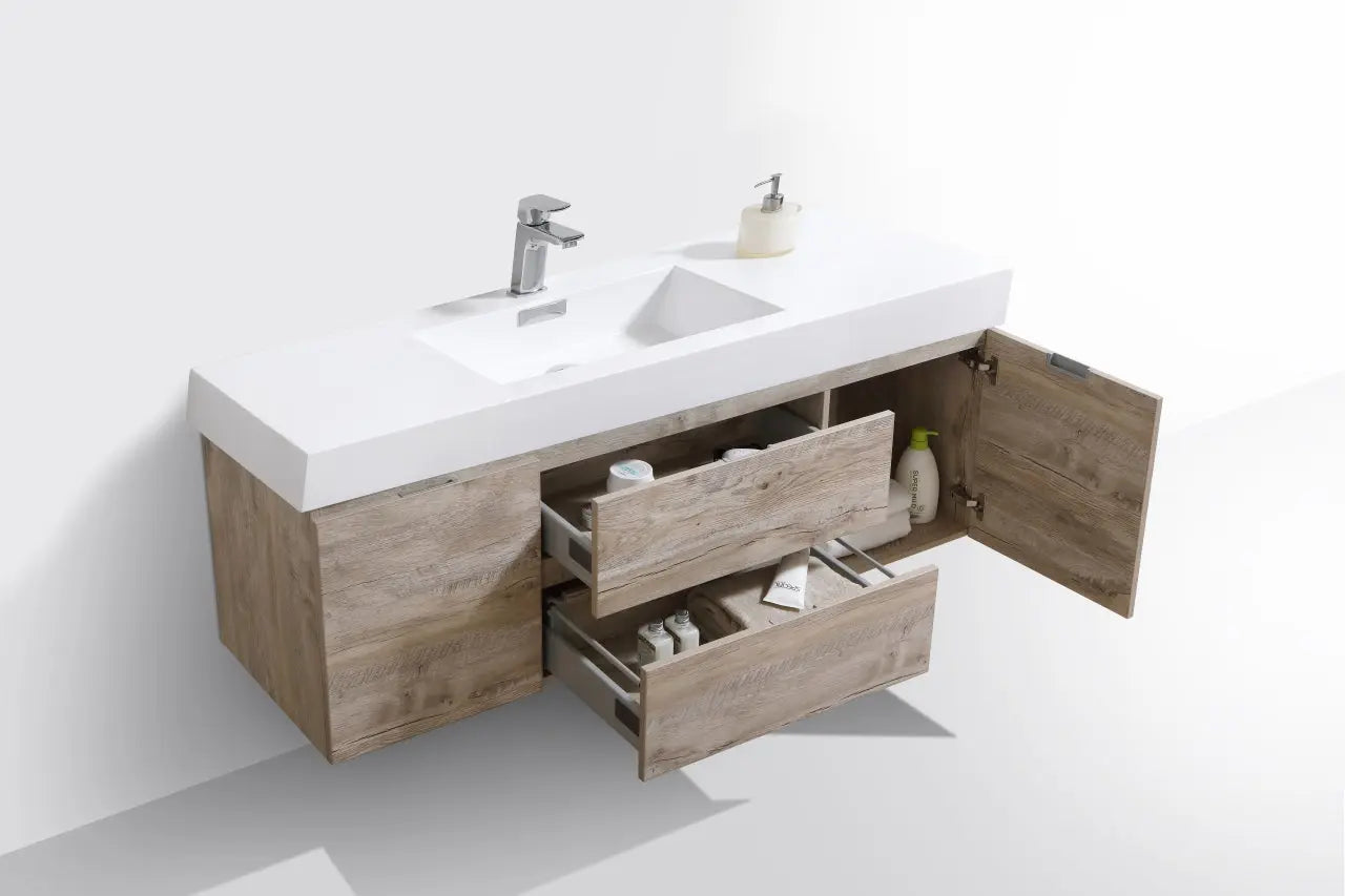 Kube Bath Bliss 60″ Nature Wood Wall Mount Single Sink Modern Bathroom Vanity - Plumbing Market