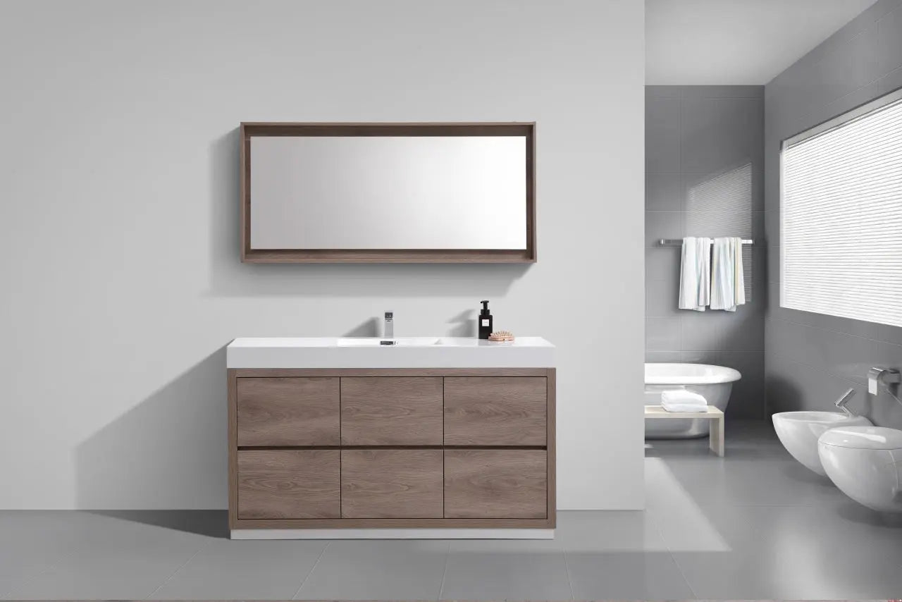 Kube Bath Bliss 60″ Single Sink Butternut Floor Mount Modern Bathroom Vanity - Plumbing Market