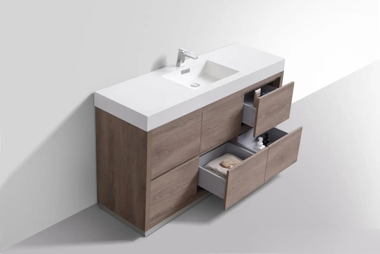 Kube Bath Bliss 60″ Single Sink Butternut Floor Mount Modern Bathroom Vanity - Plumbing Market