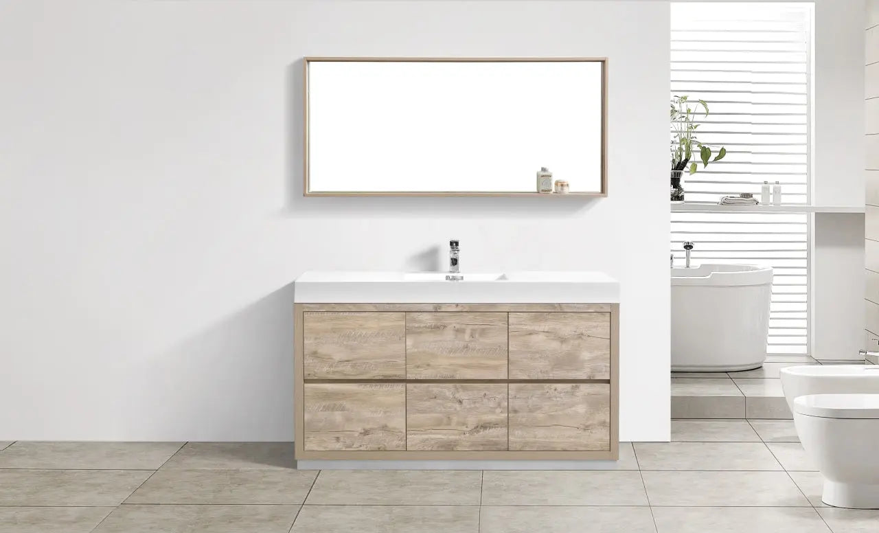 Kube Bath Bliss 60″ Single Sink Floor Mount Nature Wood Modern Bathroom Vanity - Plumbing Market
