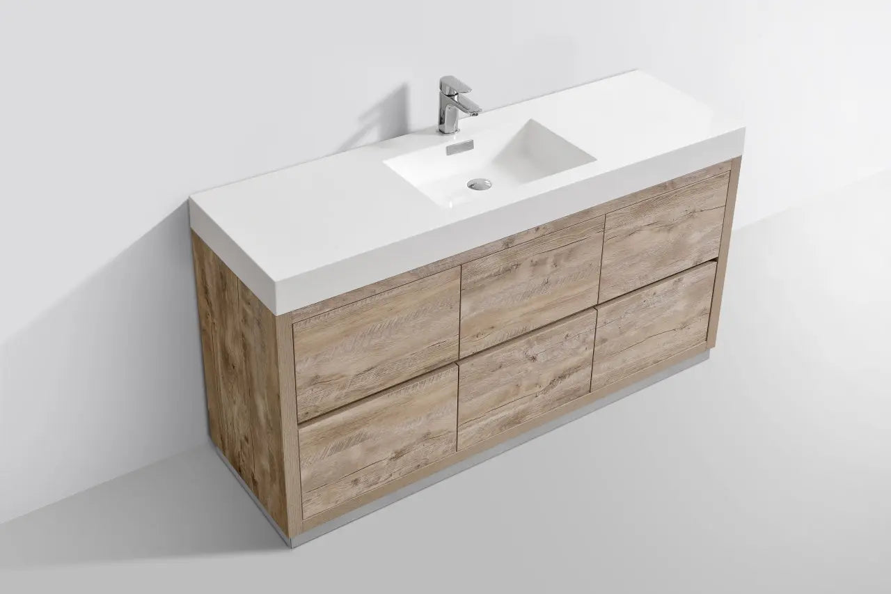 Kube Bath Bliss 60″ Single Sink Floor Mount Nature Wood Modern Bathroom Vanity - Plumbing Market