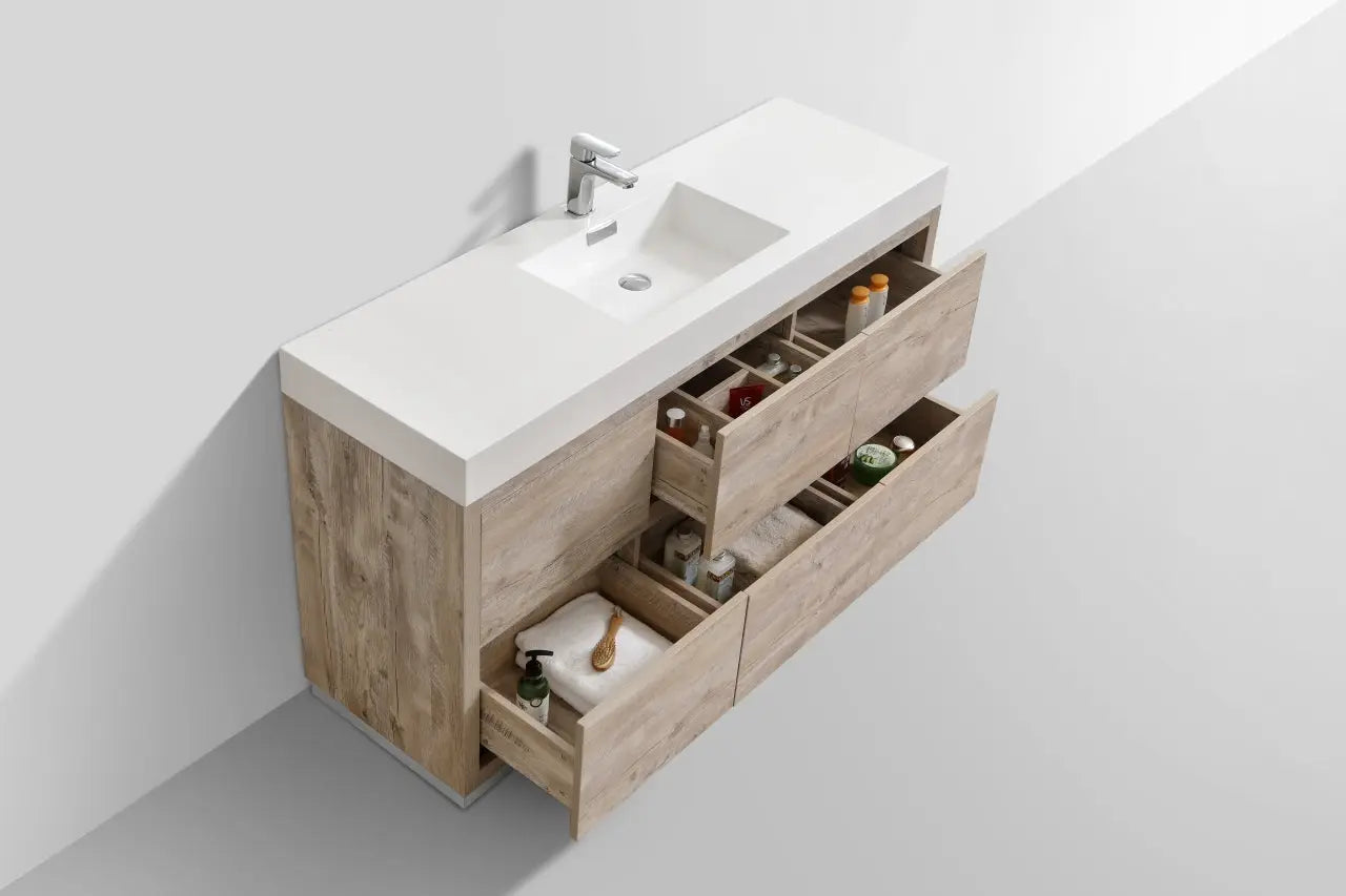 Kube Bath Bliss 60″ Single Sink Floor Mount Nature Wood Modern Bathroom Vanity - Plumbing Market