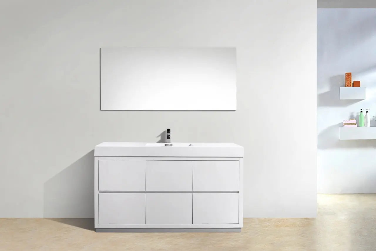 Kube Bath Bliss 60″ Single Sink High Gloss White Free Standing Modern Bathroom Vanity - Plumbing Market