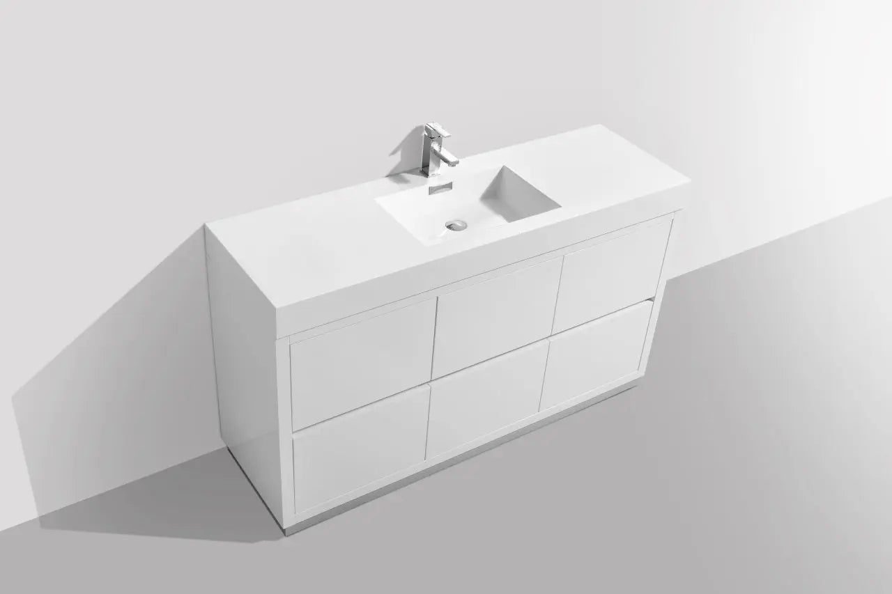 Kube Bath Bliss 60″ Single Sink High Gloss White Free Standing Modern Bathroom Vanity - Plumbing Market