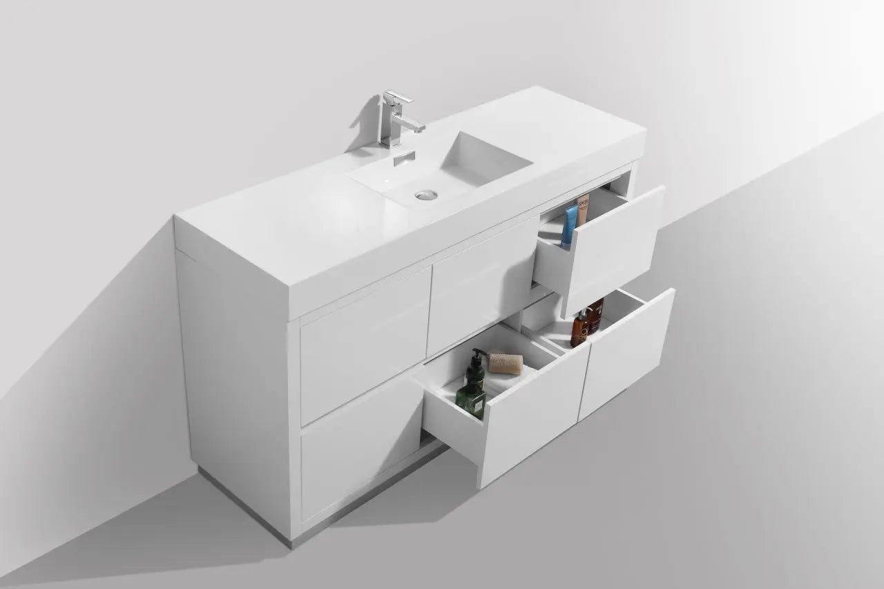 Kube Bath Bliss 60″ Single Sink High Gloss White Free Standing Modern Bathroom Vanity - Plumbing Market