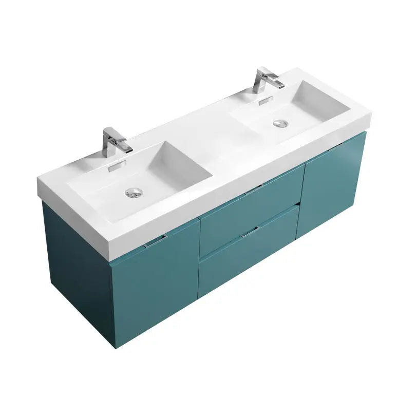 Kube Bath Bliss 60″ Turquoise Green Wall Mount Double Sink Modern Bathroom Vanity - Plumbing Market