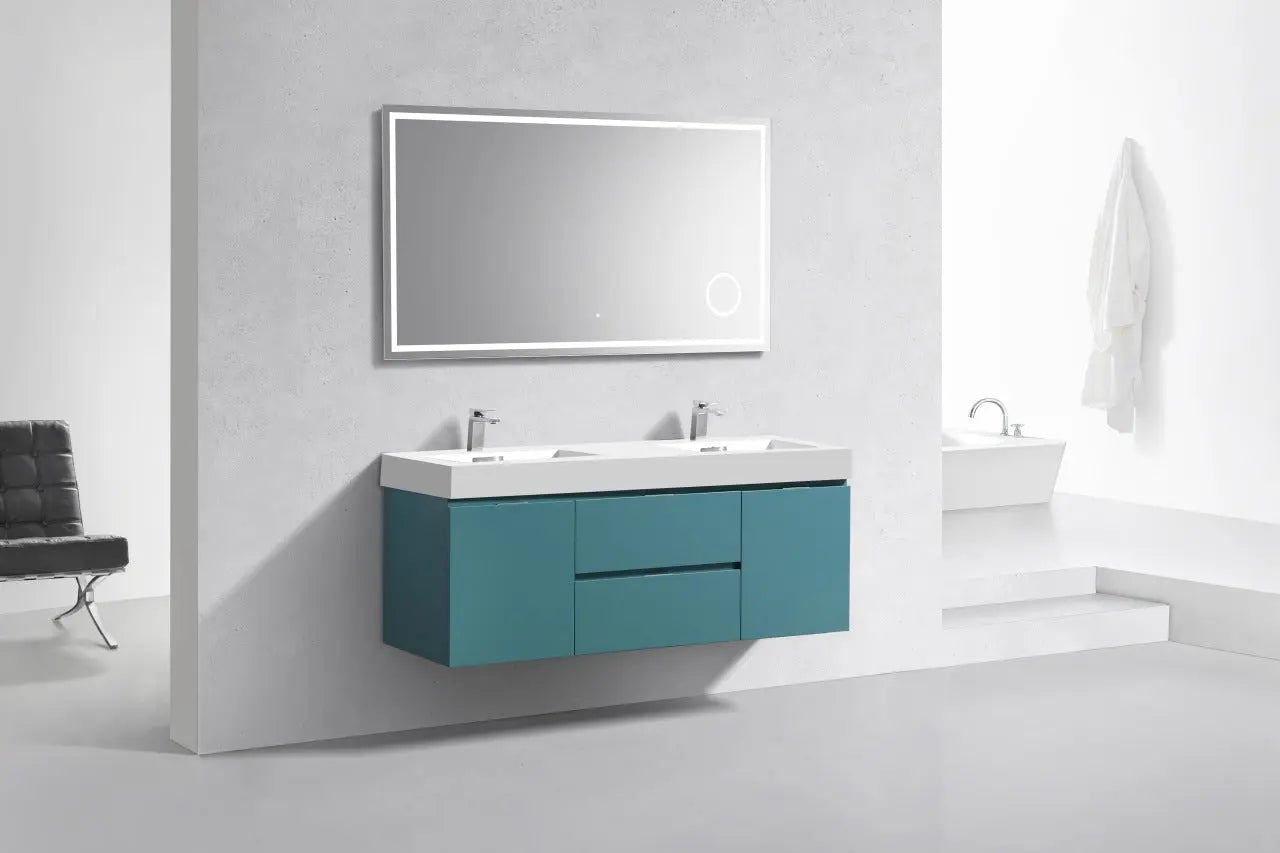 Kube Bath Bliss 60″ Turquoise Green Wall Mount Double Sink Modern Bathroom Vanity - Plumbing Market