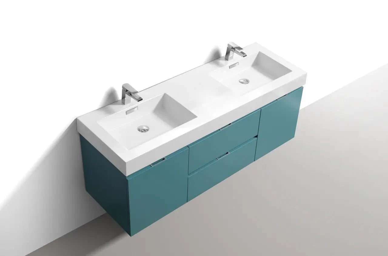 Kube Bath Bliss 60″ Turquoise Green Wall Mount Double Sink Modern Bathroom Vanity - Plumbing Market