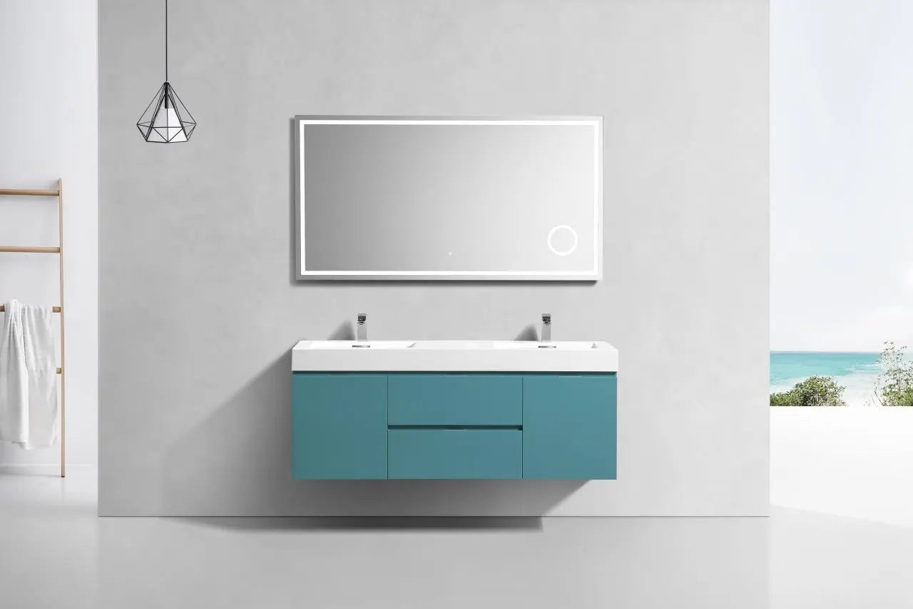 Kube Bath Bliss 60″ Turquoise Green Wall Mount Double Sink Modern Bathroom Vanity - Plumbing Market