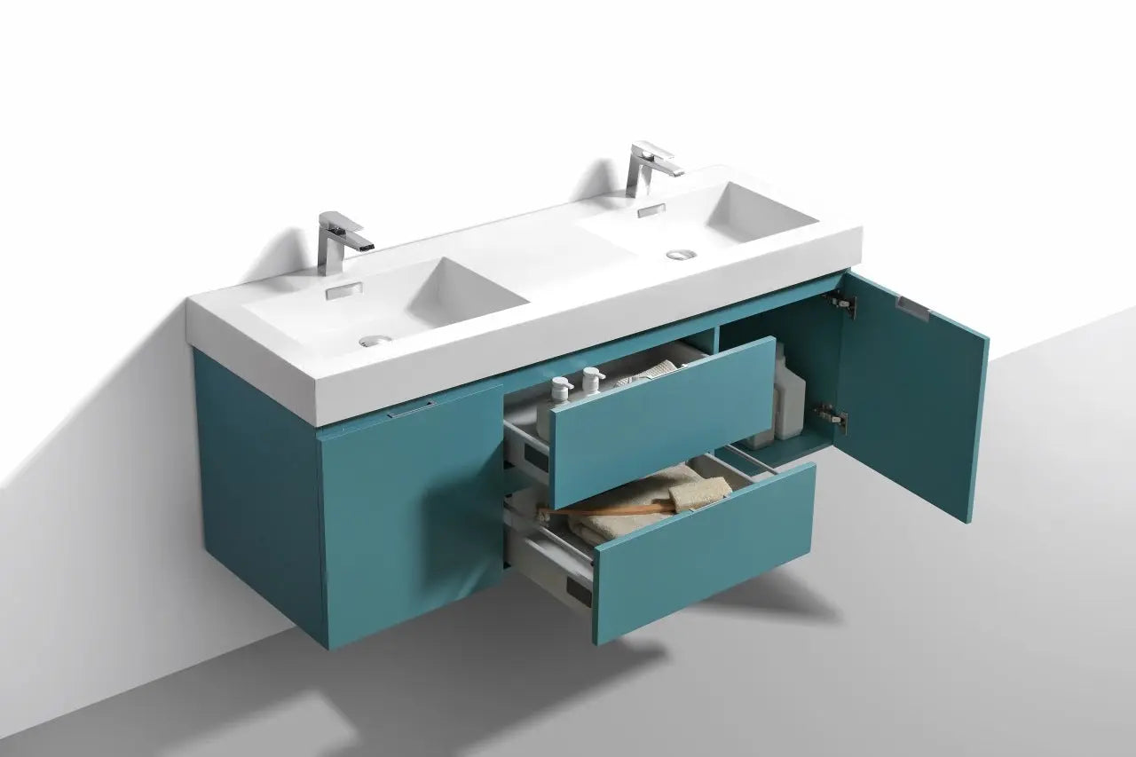 Kube Bath Bliss 60″ Turquoise Green Wall Mount Double Sink Modern Bathroom Vanity - Plumbing Market