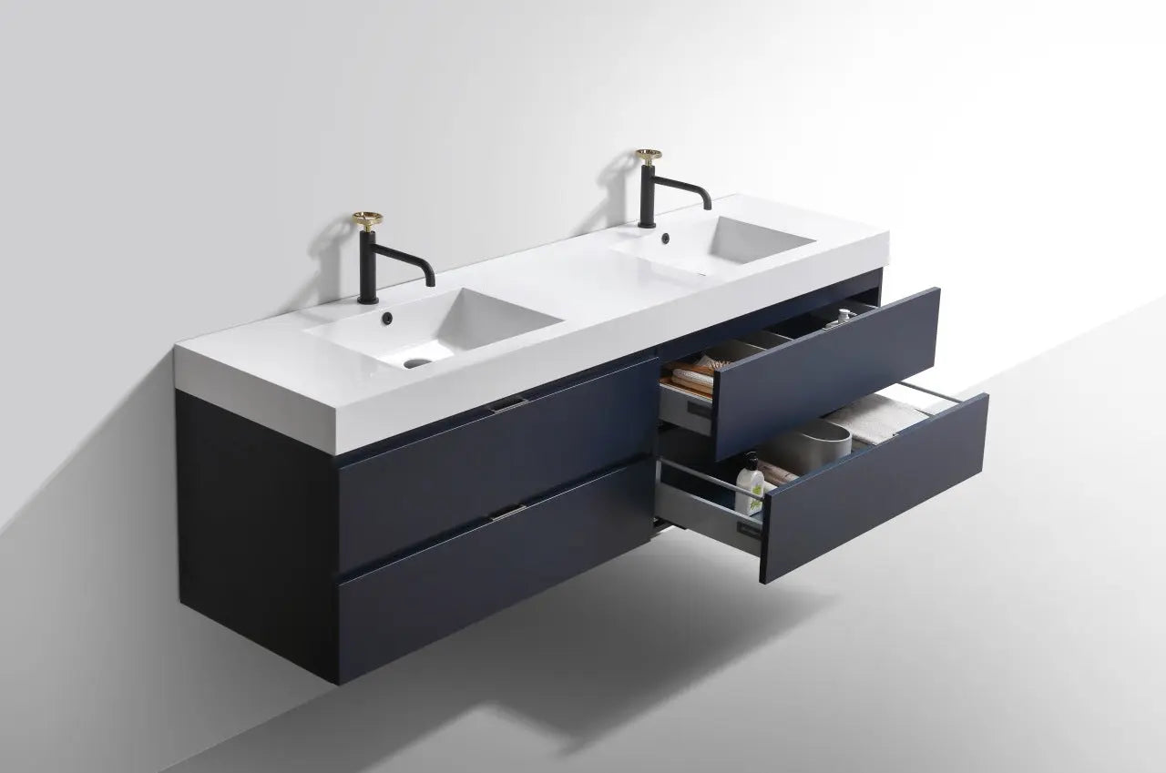 Kube Bath Bliss 72″ Blue Wall Mount Double Sink Modern Bathroom Vanity - Plumbing Market