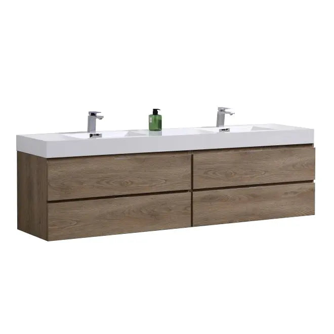 Kube Bath Bliss 72″ Butternut Wall Mount Double Sink Modern Bathroom Vanity - Plumbing Market