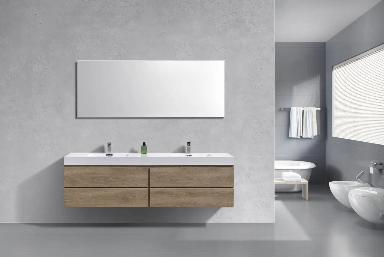 Kube Bath Bliss 72″ Butternut Wall Mount Double Sink Modern Bathroom Vanity - Plumbing Market