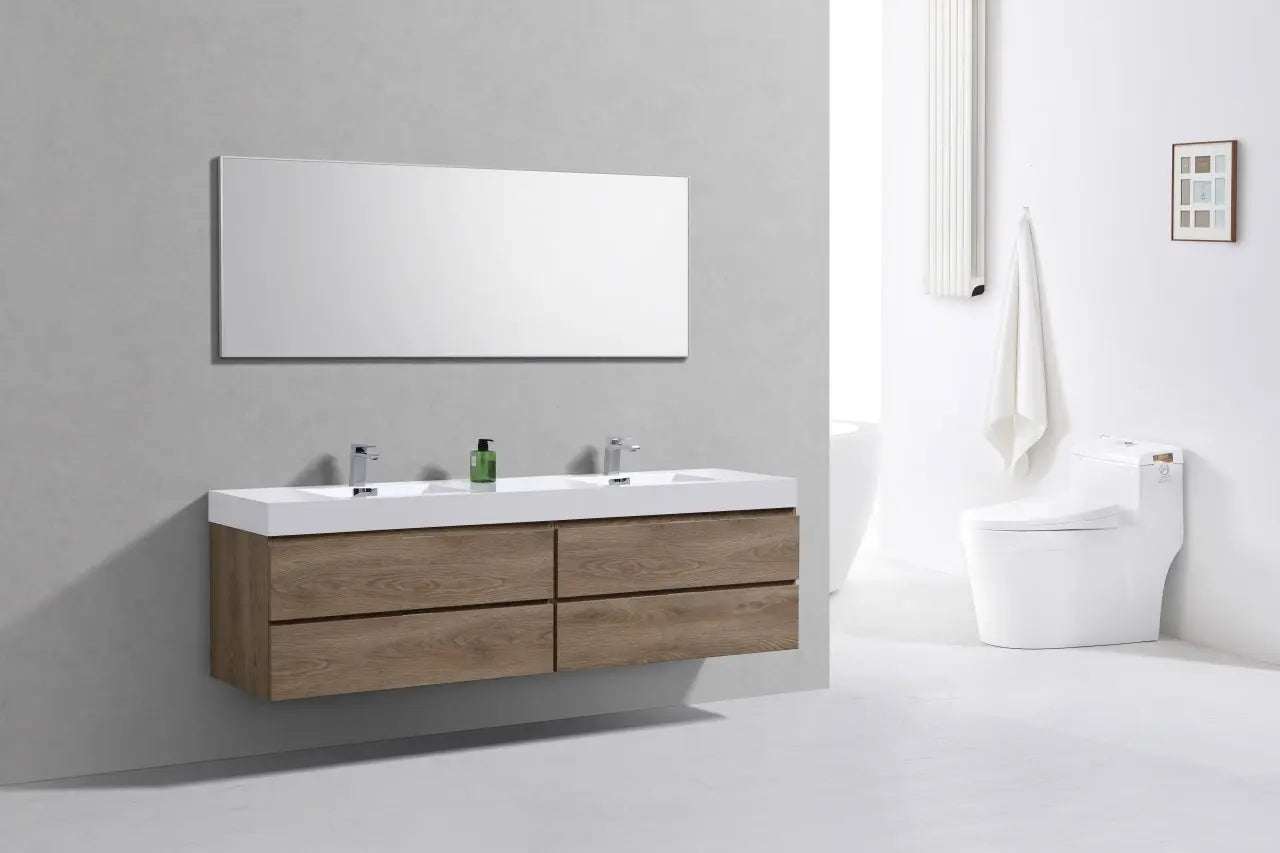 Kube Bath Bliss 72″ Butternut Wall Mount Double Sink Modern Bathroom Vanity - Plumbing Market