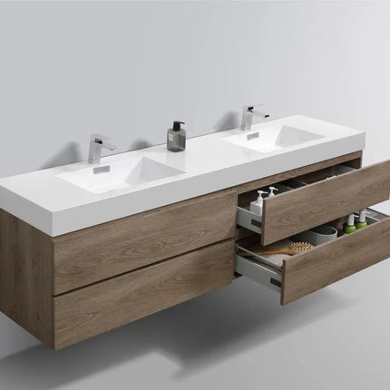 Kube Bath Bliss 72″ Butternut Wall Mount Double Sink Modern Bathroom Vanity - Plumbing Market