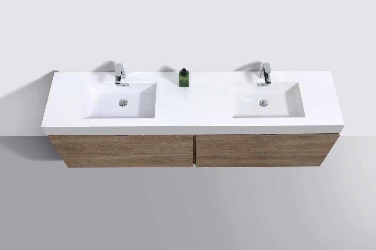 Kube Bath Bliss 72″ Butternut Wall Mount Double Sink Modern Bathroom Vanity - Plumbing Market