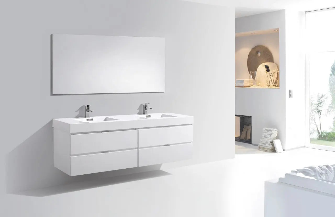 Kube Bath Bliss 72″ High Gloss White Wall Mount Single Sink Modern Bathroom Vanity - Plumbing Market