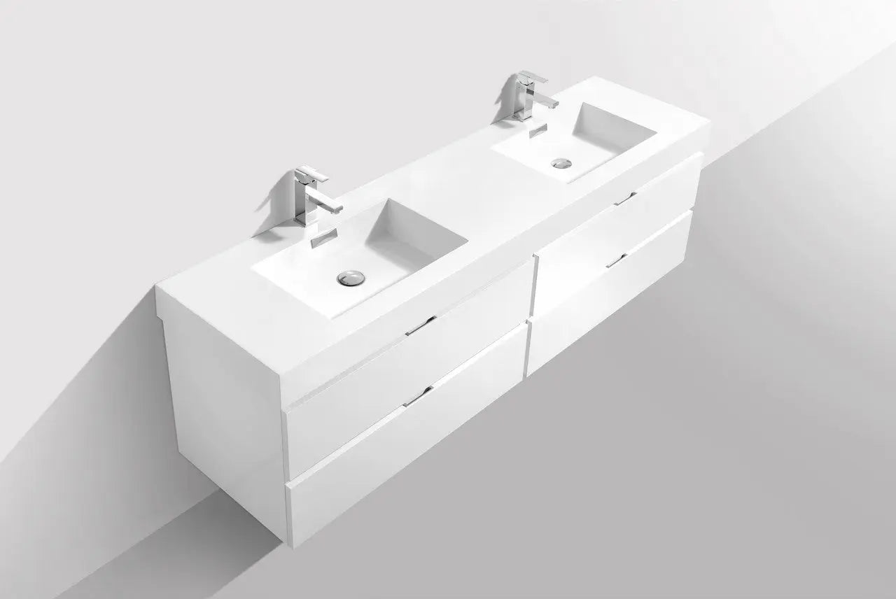 Kube Bath Bliss 72″ High Gloss White Wall Mount Single Sink Modern Bathroom Vanity - Plumbing Market