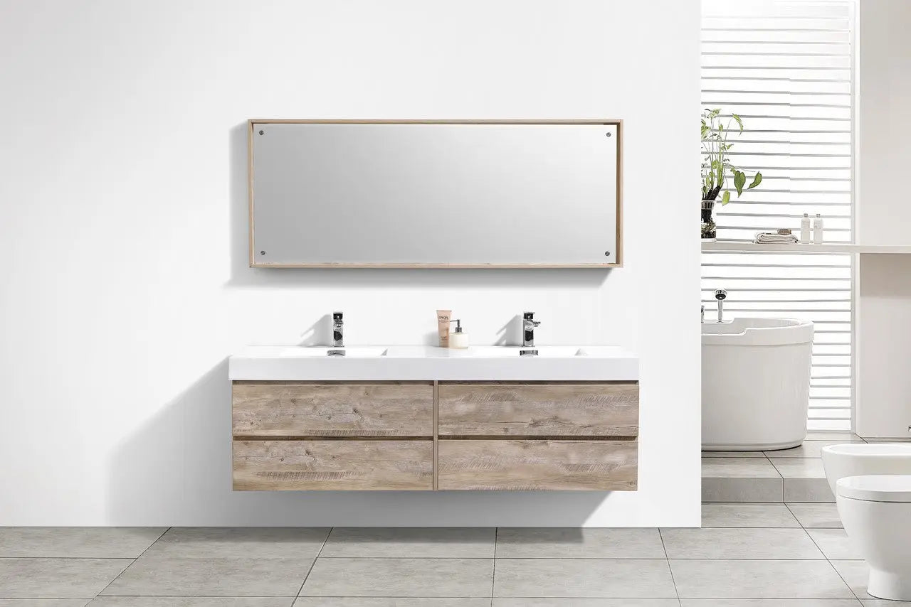 Kube Bath Bliss 72″ Nature Wood Wall Mount Double Sink Modern Bathroom Vanity - Plumbing Market