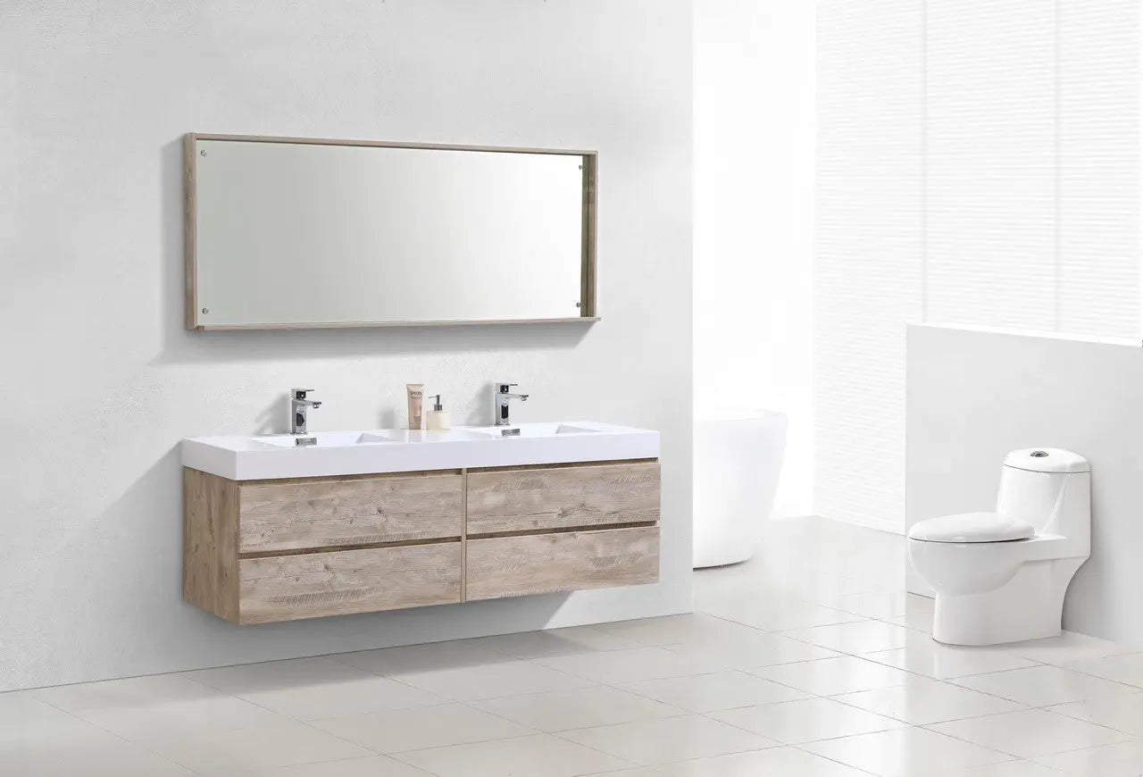 Kube Bath Bliss 72″ Nature Wood Wall Mount Double Sink Modern Bathroom Vanity - Plumbing Market